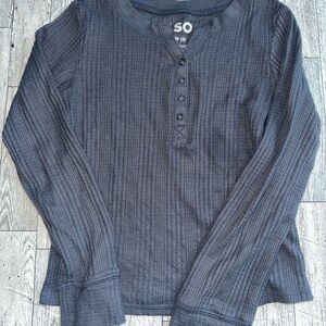 SO Charcoal Waffle Henley Long Sleeve Top - Size 8